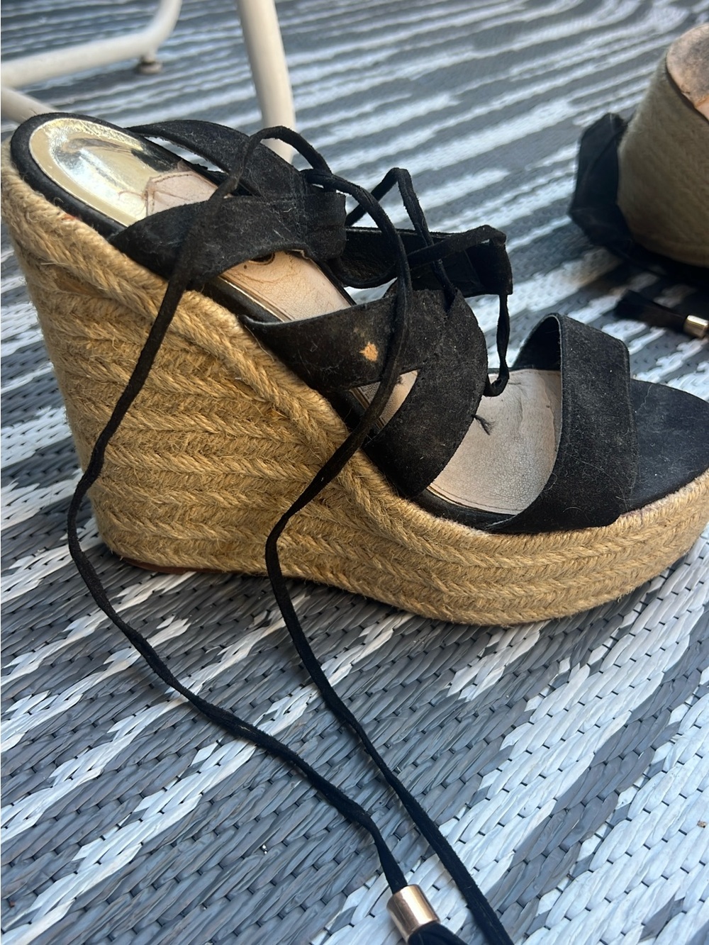 Black Espadrille Wedge Sandals with Lace-Up Straps